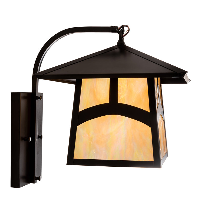 Craftsman Brown Solid Brass Moose Lantern Sconce with Beige Glass