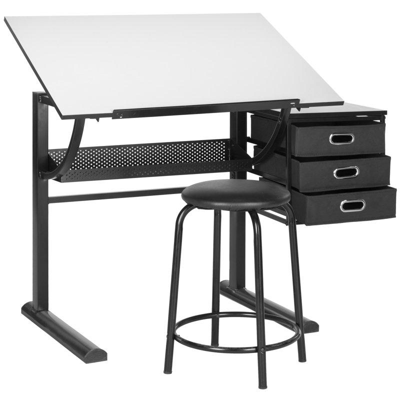 Harvard Transitional Black & White Home Office Desk with 3 Drawers