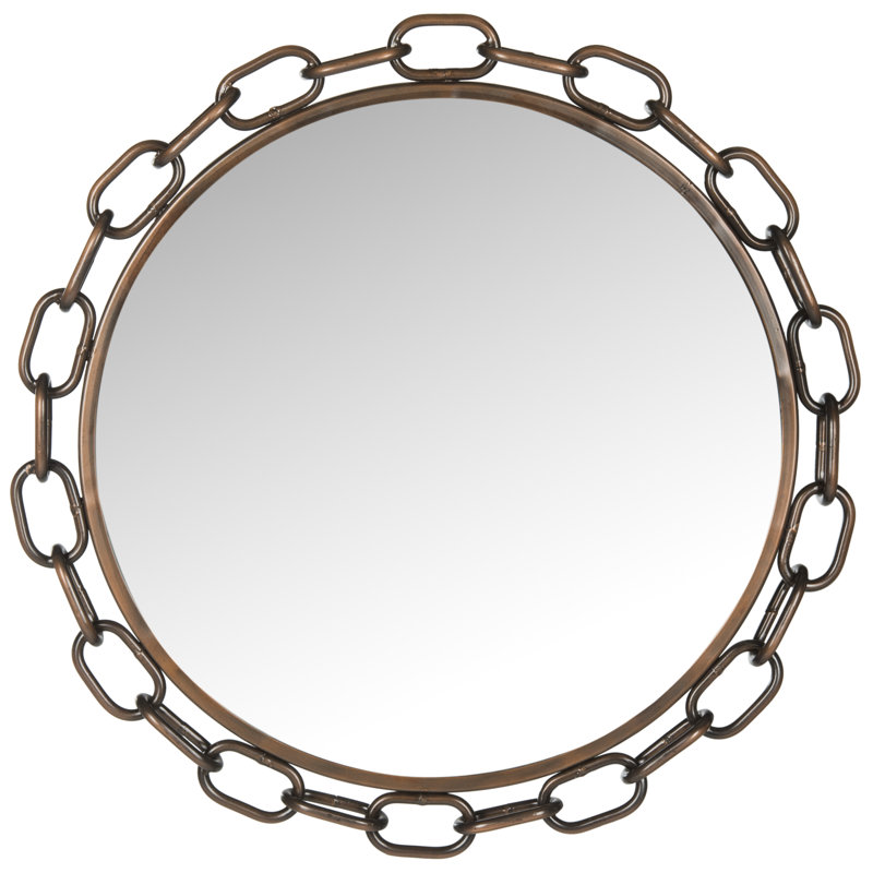 Contemporary 26" Round Bronze Wood Vanity Mirror with Chain Link
