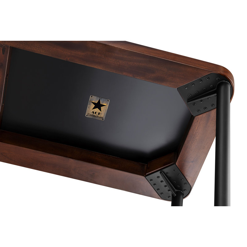 Walnut and Black Metal Rectangular Side Table