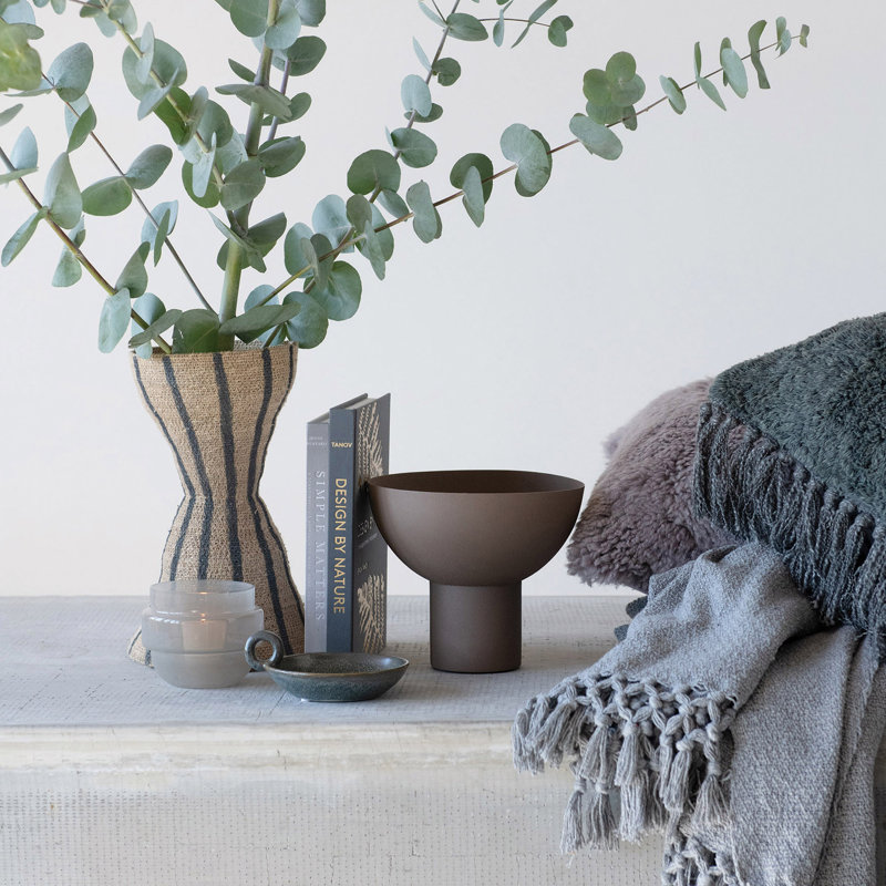 Gray Round Metal Decorative Footed Bowl