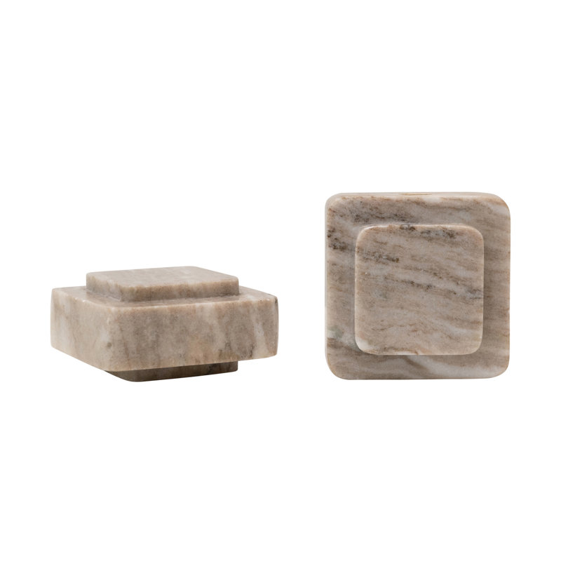 Beige Marble Square Bookends with Natural Finish, Set of 2