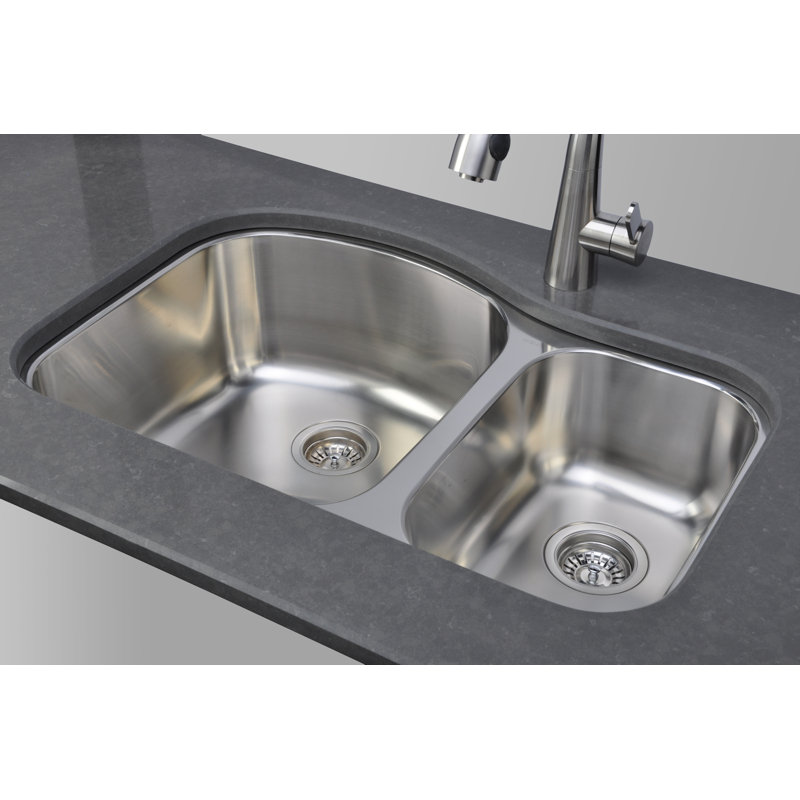 31.5'' Satin Stainless Steel Double Bowl Undermount Kitchen Sink