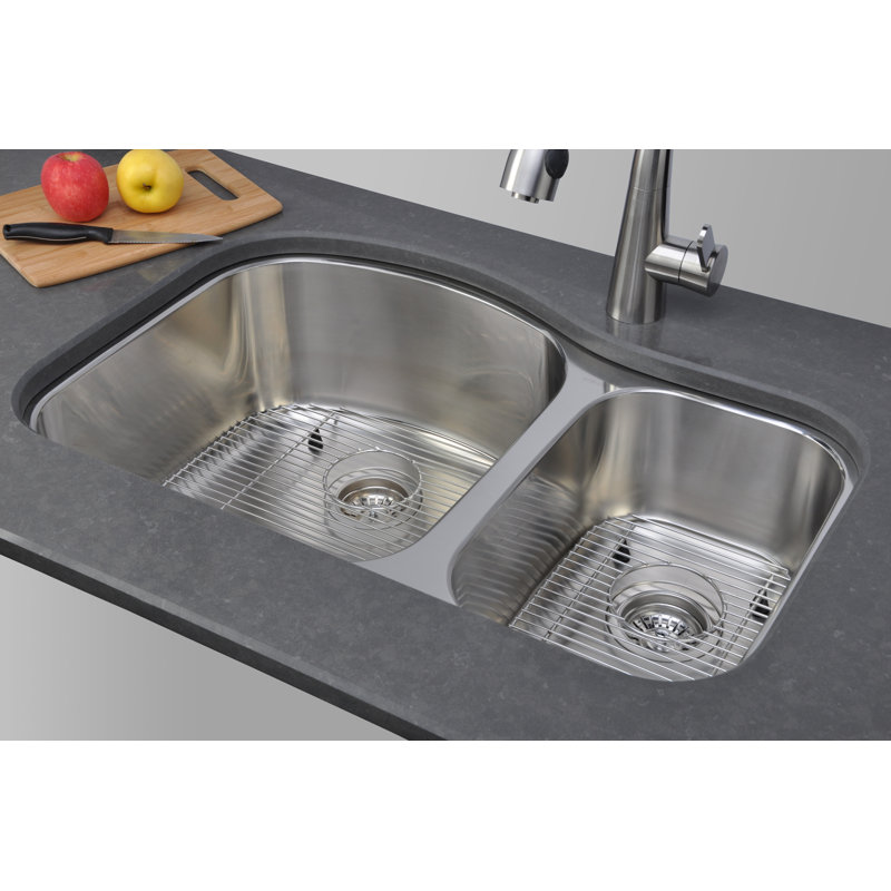 31.5'' Satin Stainless Steel Double Bowl Undermount Kitchen Sink