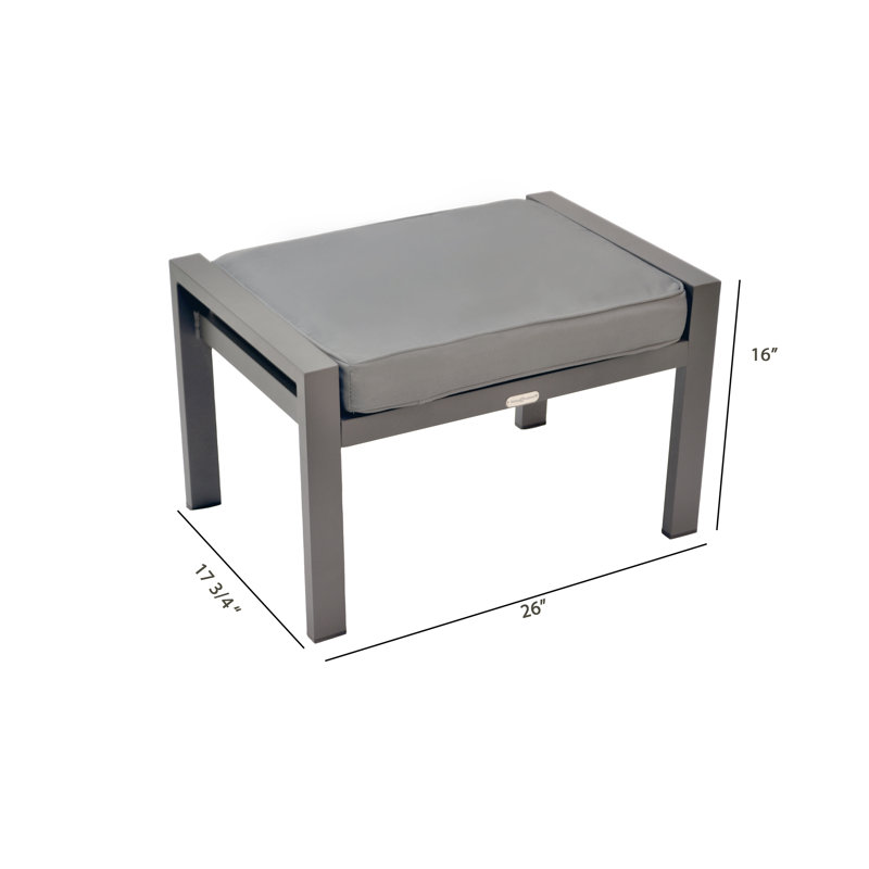 Lakeview Charcoal 17'' Modern Aluminum Outdoor Ottoman with Cushion