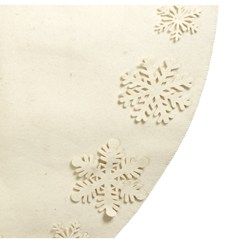 Cream Wool Handmade Christmas Tree Skirt with Snowflakes