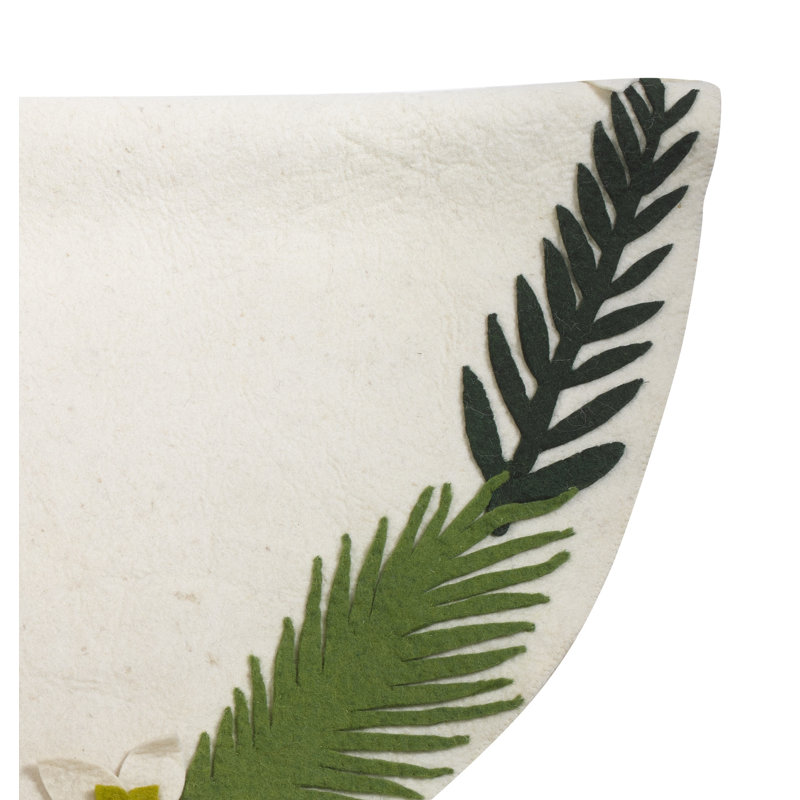 Handmade Cream Felt Christmas Tree Skirt with Greenery Border