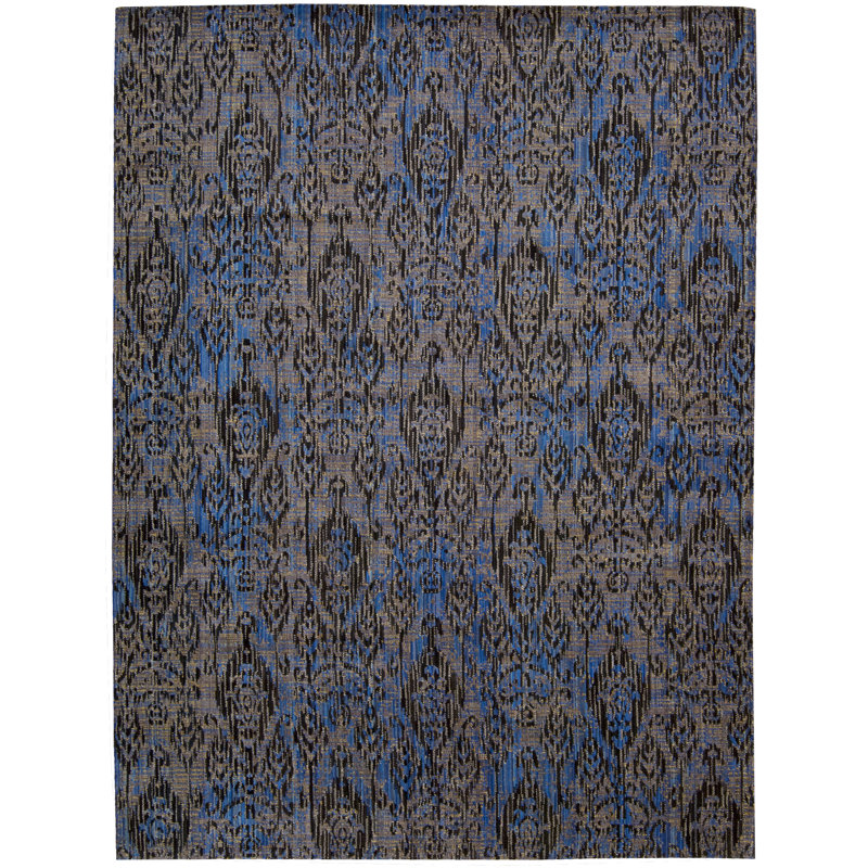 Indigo and Black Wool Rectangular Area Rug