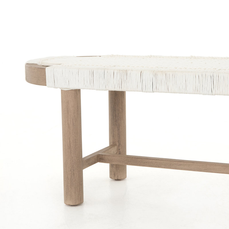 Solano 50'' White and Washed Brown Modern Teak Outdoor Bench