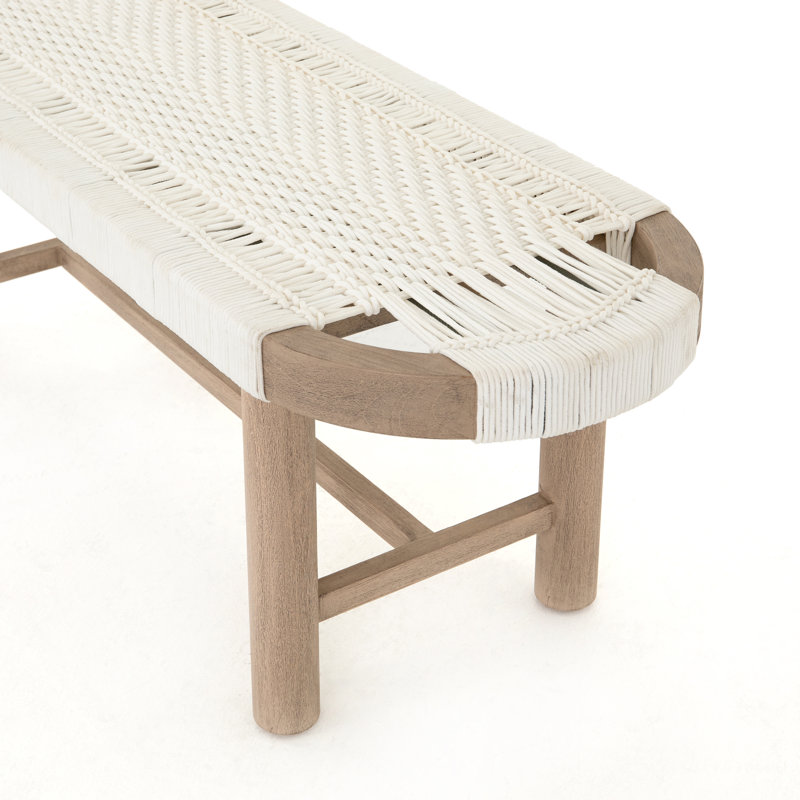 Solano 50'' White and Washed Brown Modern Teak Outdoor Bench