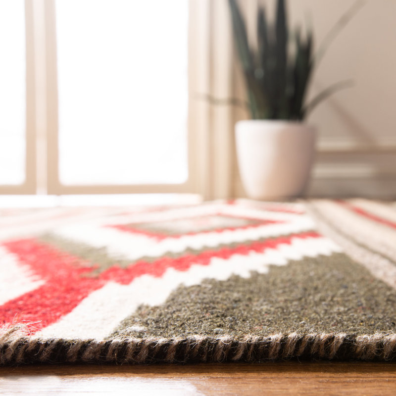 Medium Red and Beige Wool Aztec Stripe Area Rug