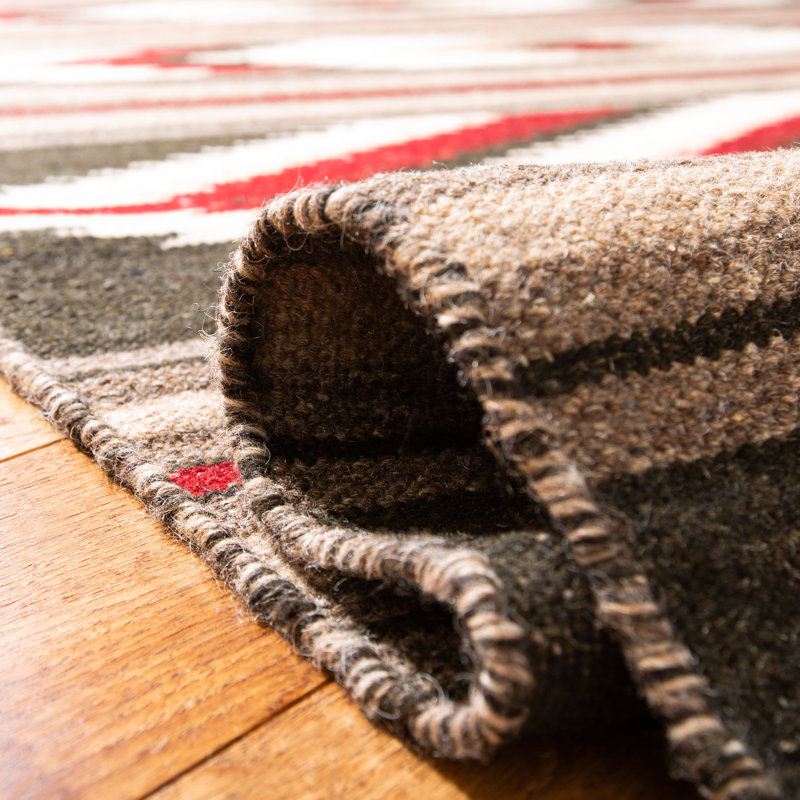 Medium Red and Beige Wool Aztec Stripe Area Rug