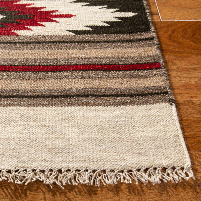 Medium Red and Beige Wool Aztec Stripe Area Rug
