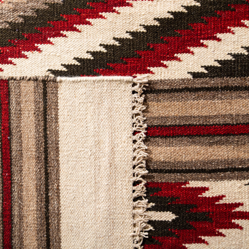Medium Red and Beige Wool Aztec Stripe Area Rug