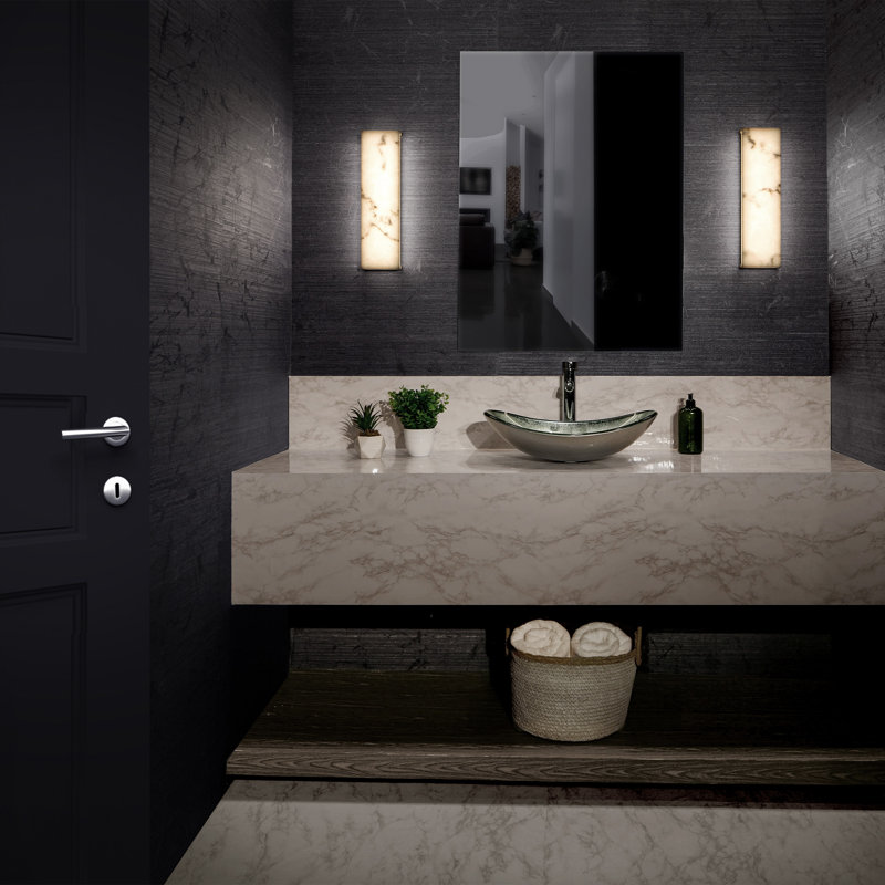 Museo 18" White Acrylic LED Bath Bar with Faux Alabaster Shade