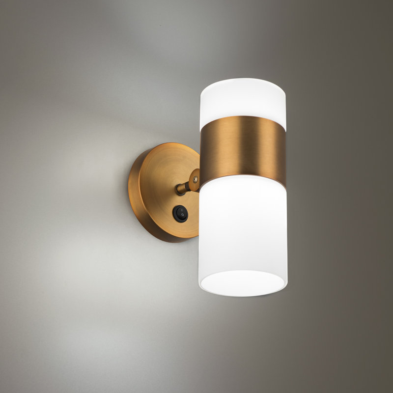 Aged Brass Opal Glass Dimmable Swing Arm Sconce