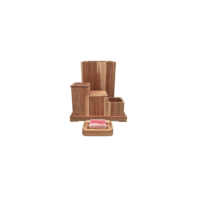 Eleganto 9-Piece Solid Teak Bathroom Accessory Set with Natural Finish