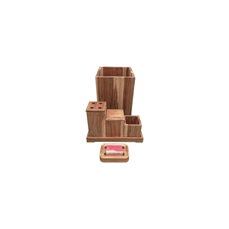 Eleganto 9-Piece Solid Teak Bathroom Accessory Set with Natural Finish