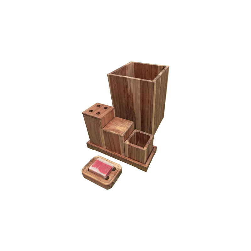 Eleganto 9-Piece Solid Teak Bathroom Accessory Set with Natural Finish