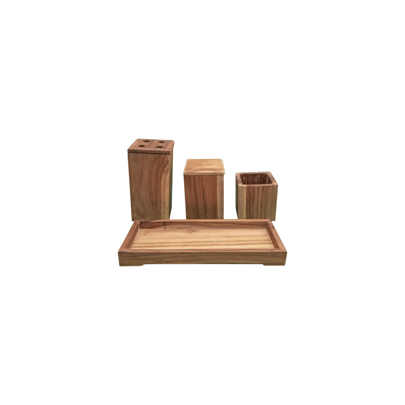 Eleganto 9-Piece Solid Teak Bathroom Accessory Set with Natural Finish