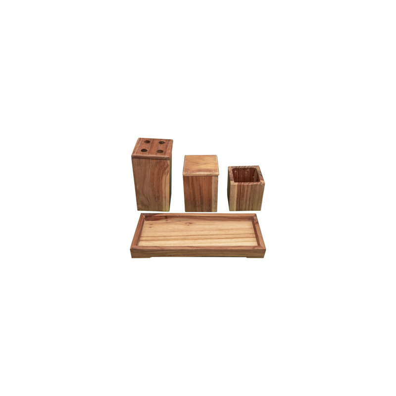 Eleganto 9-Piece Solid Teak Bathroom Accessory Set with Natural Finish