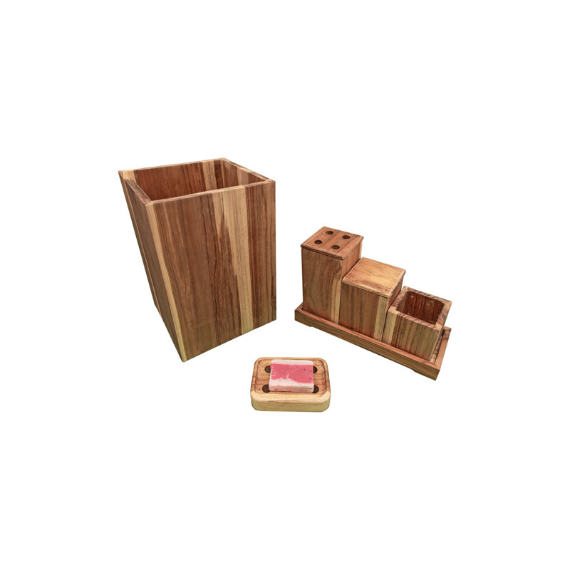 Eleganto 9-Piece Solid Teak Bathroom Accessory Set with Natural Finish