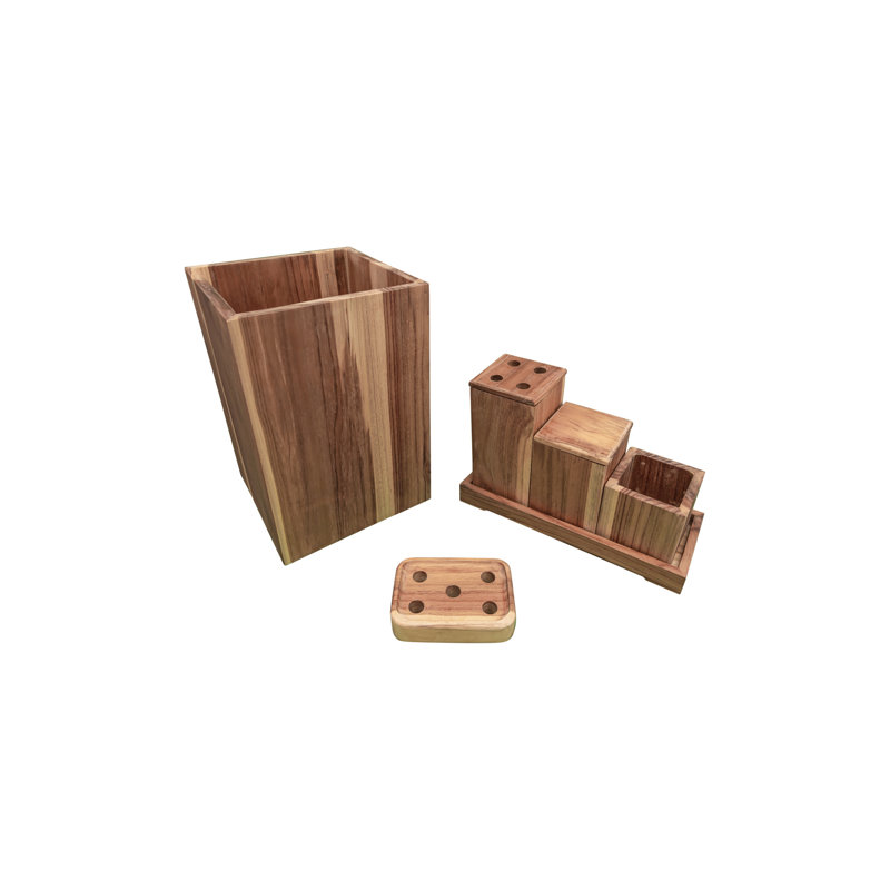 Eleganto 9-Piece Solid Teak Bathroom Accessory Set with Natural Finish