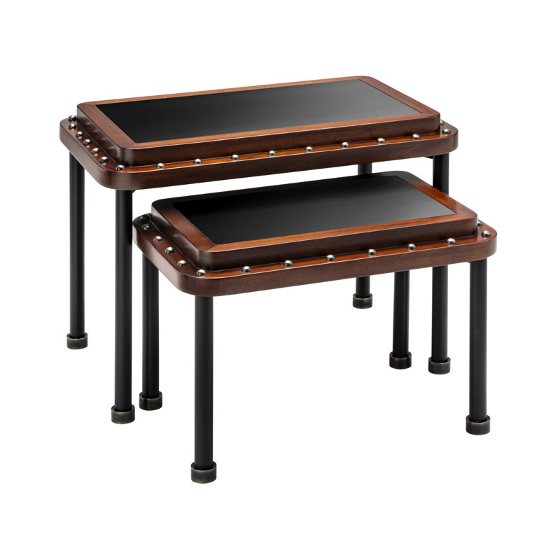 Walnut and Black Metal Rectangular Side Table