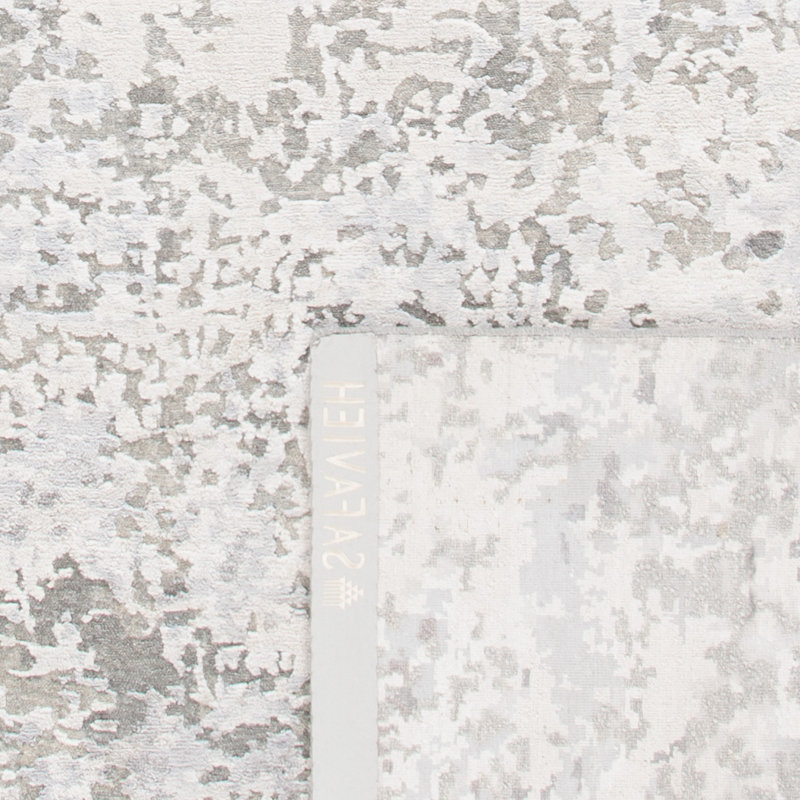 Gray Abstract Hand-Knotted Wool and Viscose Rug, 6' x 9'