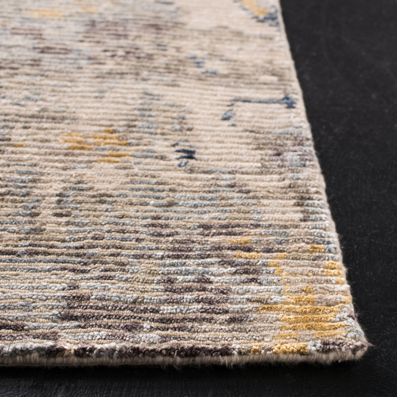 Gray and Gold Hand-Knotted Abstract Wool Rug, 6' x 9'