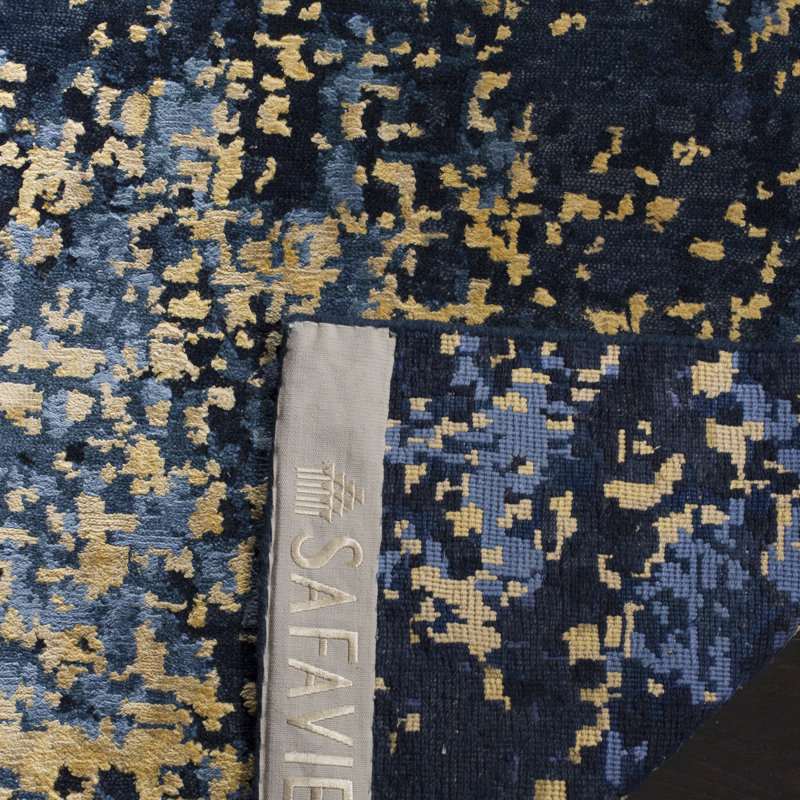 Tiffany Blue and Gold Hand-Knotted Wool Viscose Rug 6' x 9'