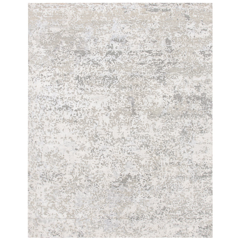 Gray Abstract Hand-Knotted Wool and Viscose Rug, 6' x 9'