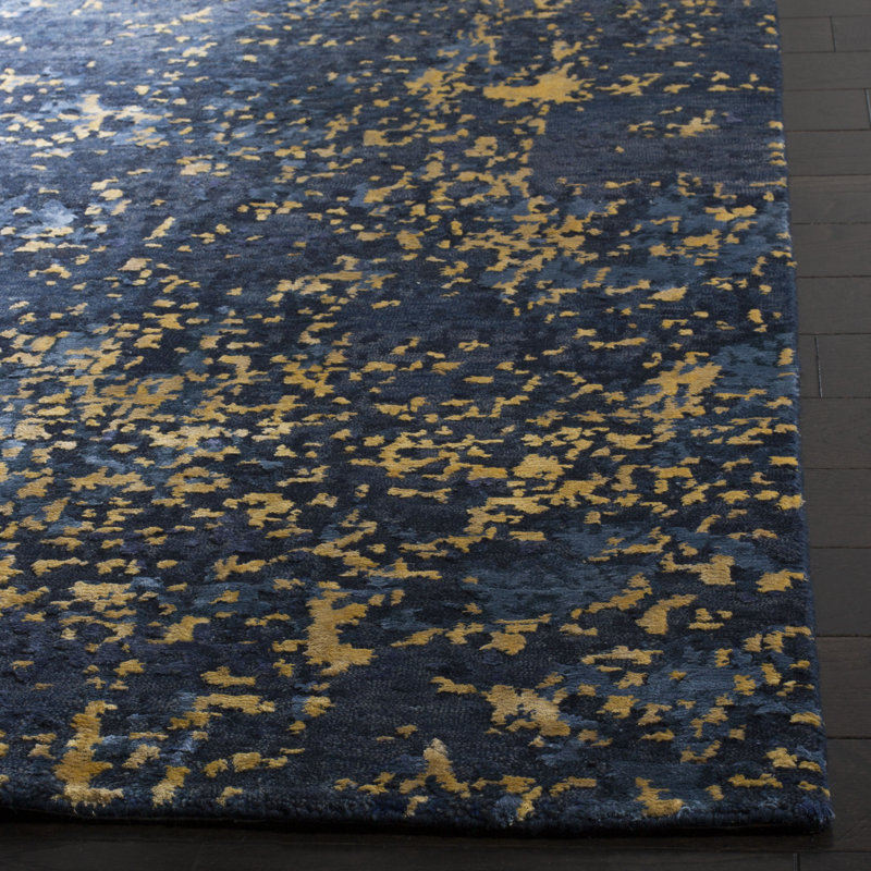 Tiffany Blue and Gold Hand-Knotted Wool Viscose Rug 6' x 9'