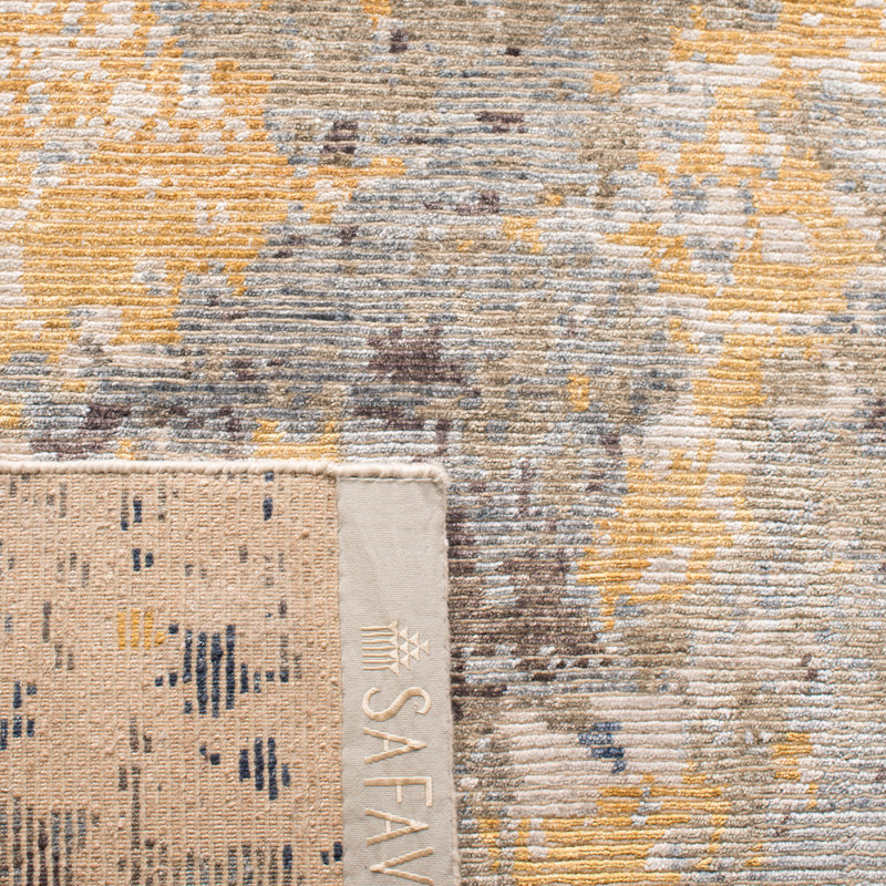 Gray and Gold Hand-Knotted Abstract Wool Rug, 6' x 9'
