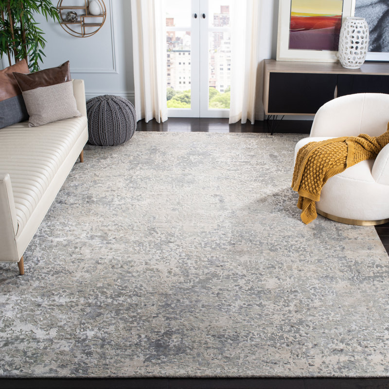 Gray Hand-Knotted Wool and Viscose 9' x 12' Rug