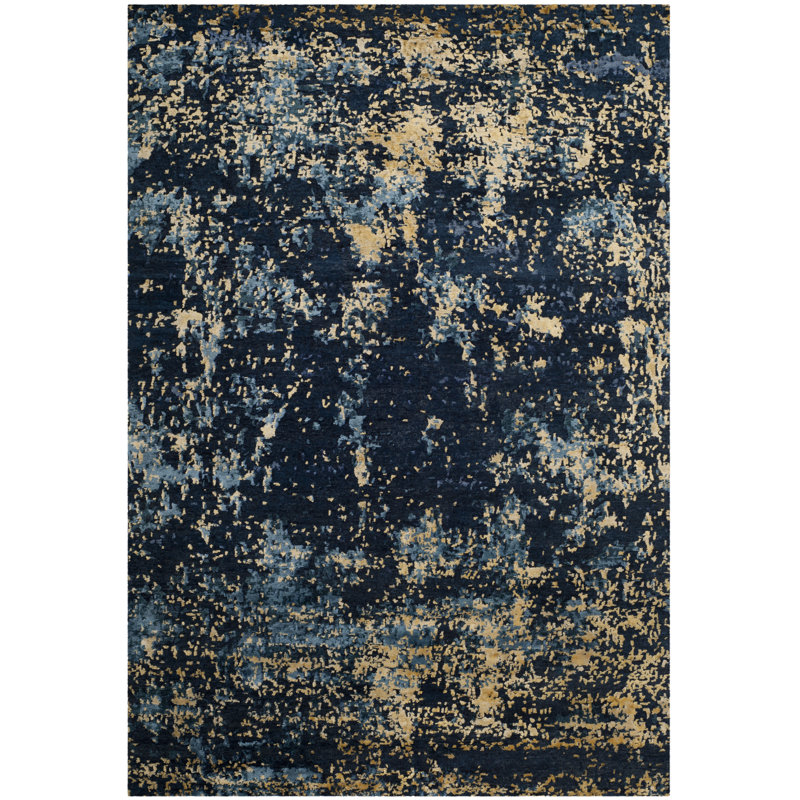 Tiffany Blue and Gold Hand-Knotted Wool Viscose Rug 6' x 9'
