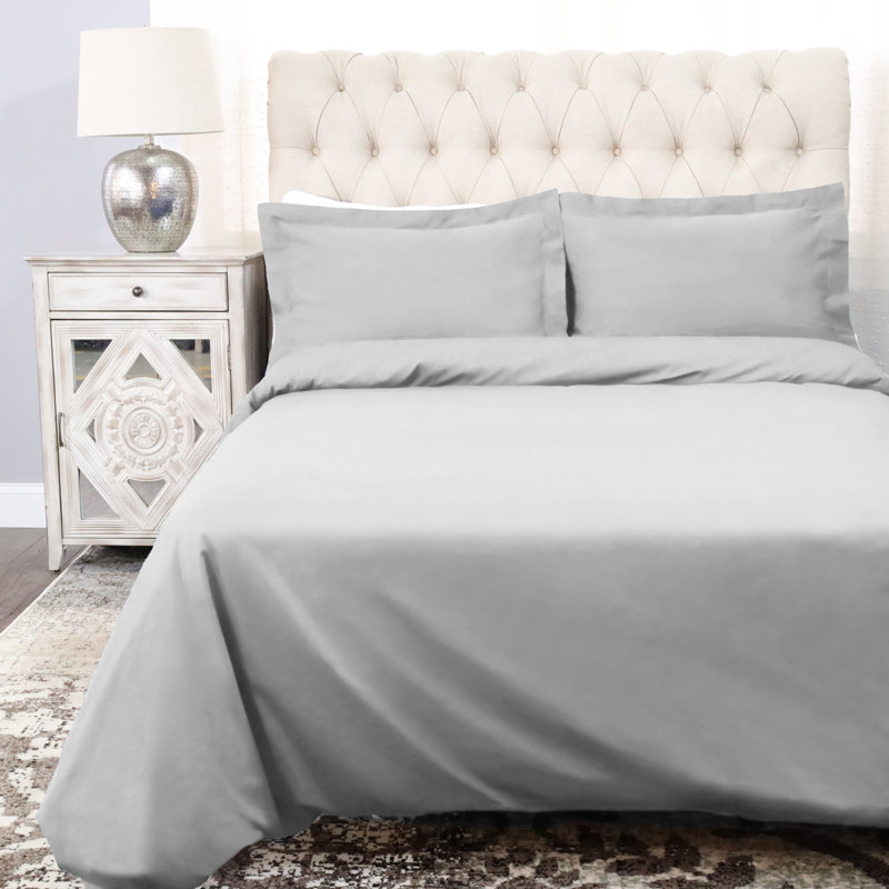 Gray Cotton Percale Full/Queen Duvet Cover Set