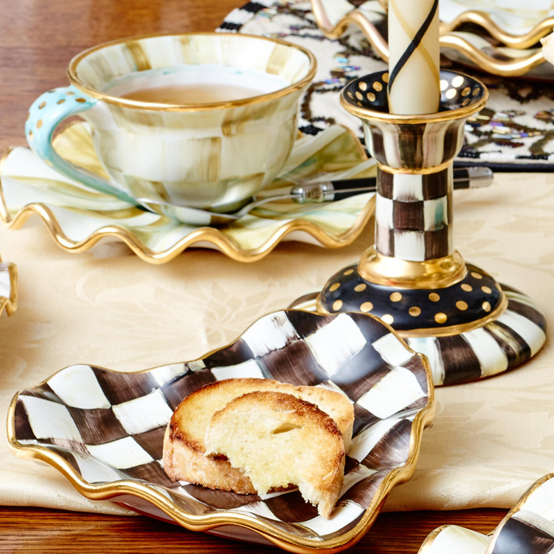 Courtly Check Fluted Heart Novelty Plate with Gold Embellishments