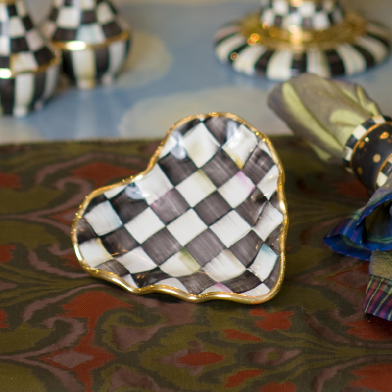 Courtly Check Fluted Heart Novelty Plate with Gold Embellishments