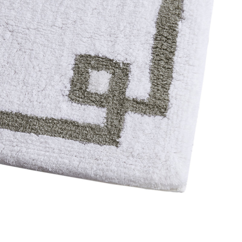 White and Gray Cotton Tufted Bath Rug with Geometric Border