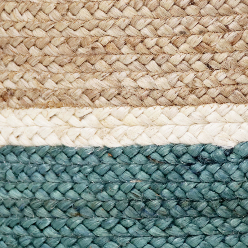 Teal and Natural Jute Color Block Round Storage Basket 17"