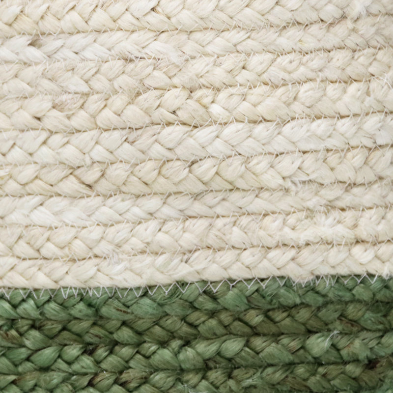 Eco-Friendly Cream & Moss Green Jute Round Storage Basket - 17"