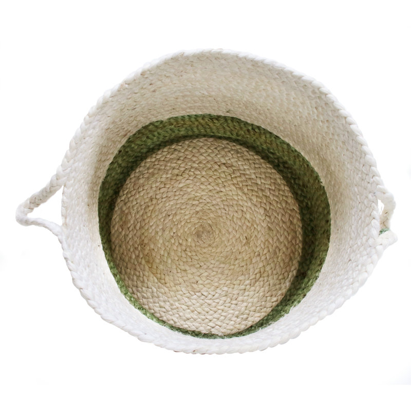 Eco-Friendly Cream & Moss Green Jute Round Storage Basket - 17"