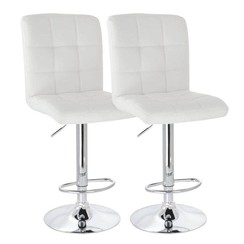 Elama White Square Tufted Faux Leather Adjustable Swivel Bar Stool