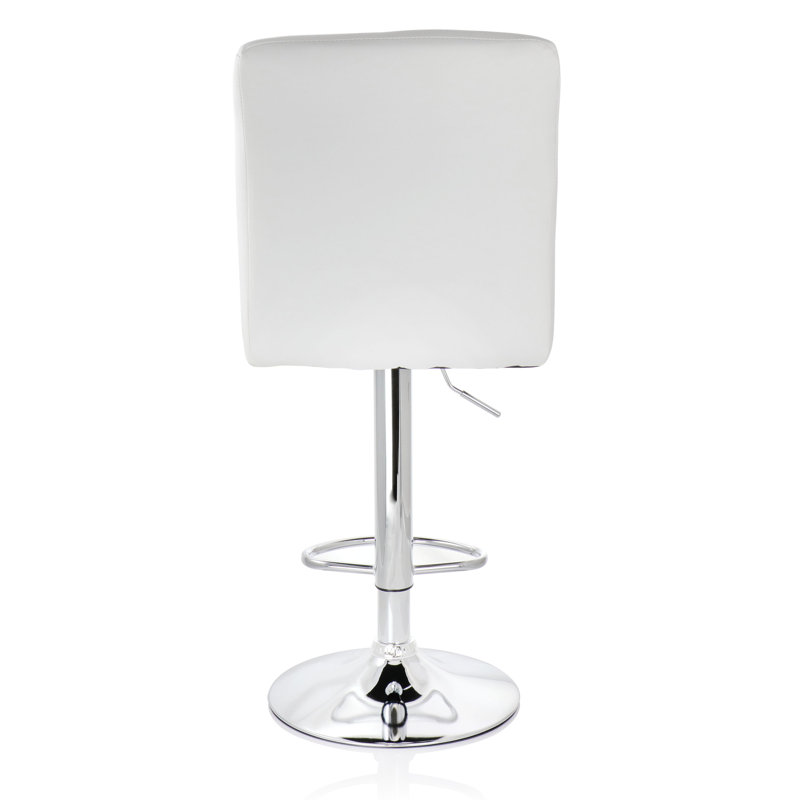 Elama White Square Tufted Faux Leather Adjustable Swivel Bar Stool