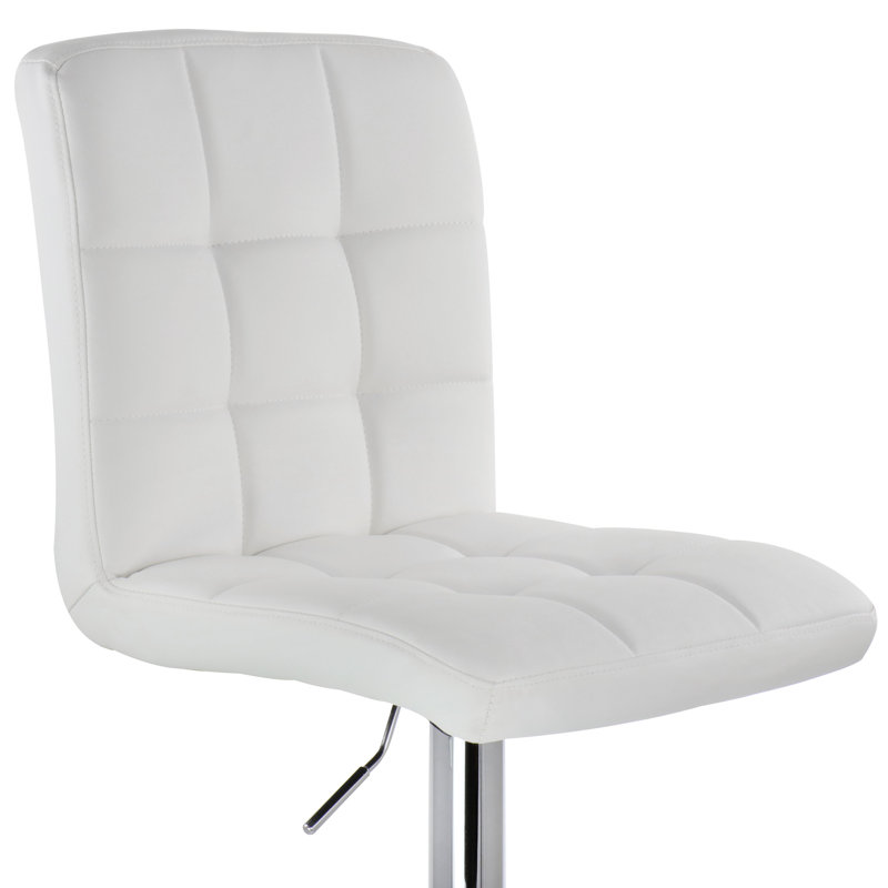 Elama White Square Tufted Faux Leather Adjustable Swivel Bar Stool
