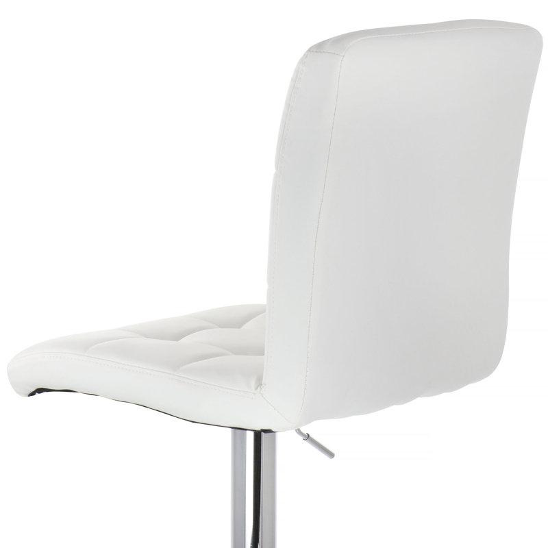 Elama White Square Tufted Faux Leather Adjustable Swivel Bar Stool
