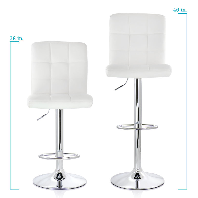 Elama White Square Tufted Faux Leather Adjustable Swivel Bar Stool