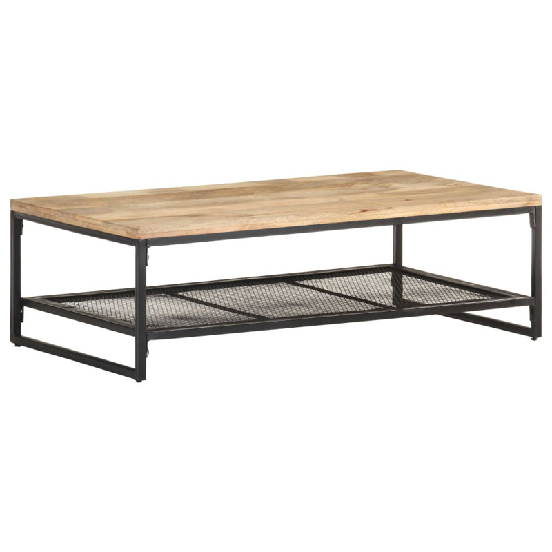 Rustic Mango Wood and Metal Coffee Table with Shelf