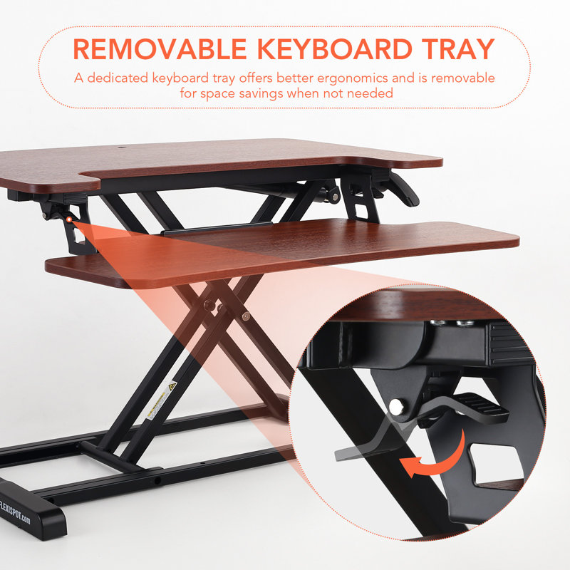 FlexiSpot Mahogany 28" AlcoveRiser Standing Desk Converter with U-Shape Keyboard Tray